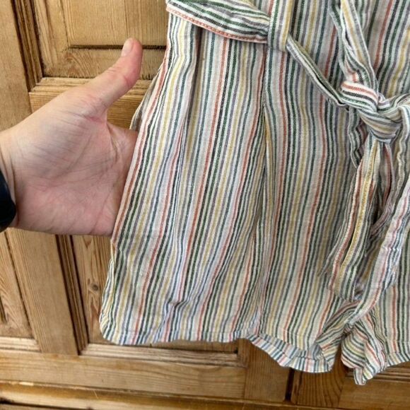 Olivaceous Small Colorful Striped Shorts Paperbag Mom High Waisted Front Zip‎ - Picture 6 of 9